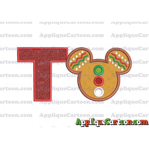 Mickey Mouse Christmas Applique Design With Alphabet T
