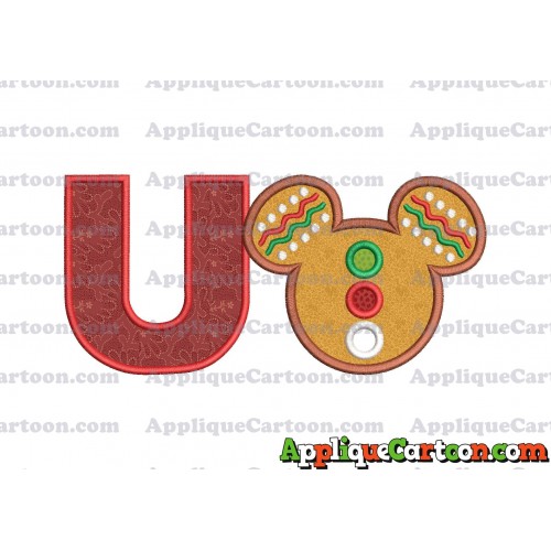 Mickey Mouse Christmas Applique Design With Alphabet U