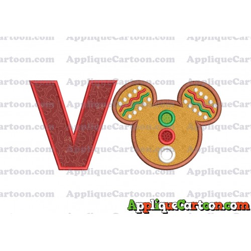 Mickey Mouse Christmas Applique Design With Alphabet V