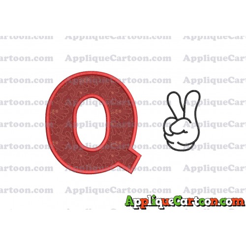 Mickey Mouse Disney Peace Sign Applique Design With Alphabet Q