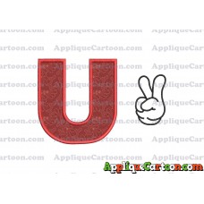 Mickey Mouse Disney Peace Sign Applique Design With Alphabet U