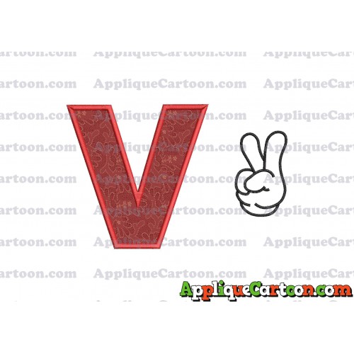 Mickey Mouse Disney Peace Sign Applique Design With Alphabet V