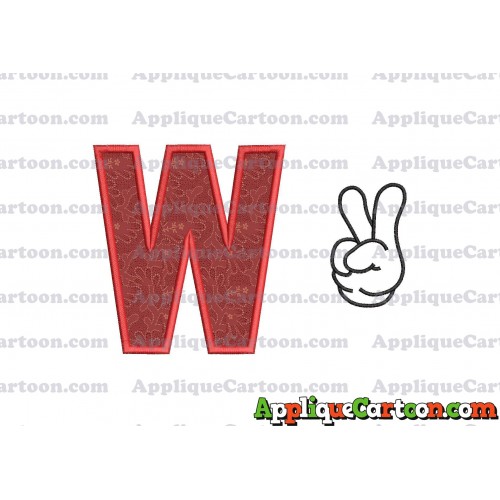 Mickey Mouse Disney Peace Sign Applique Design With Alphabet W
