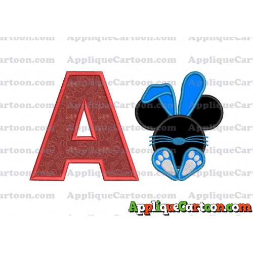 Mickey Mouse Easter Bunny Applique Embroidery Design With Alphabet A