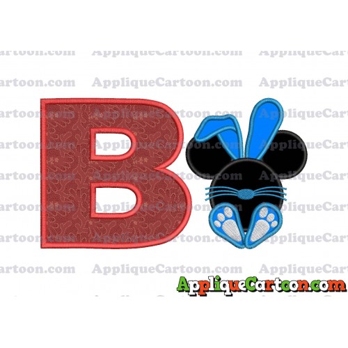 Mickey Mouse Easter Bunny Applique Embroidery Design With Alphabet B