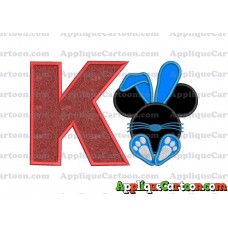 Mickey Mouse Easter Bunny Applique Embroidery Design With Alphabet K