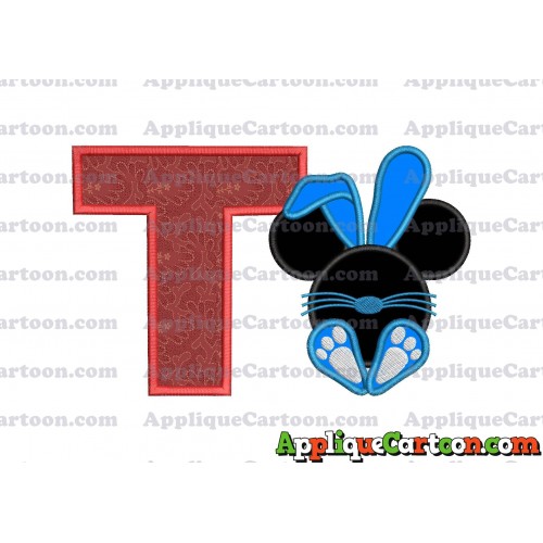 Mickey Mouse Easter Bunny Applique Embroidery Design With Alphabet T