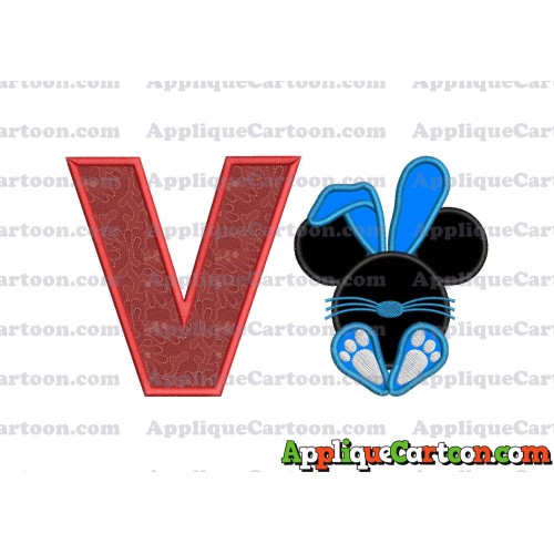 Mickey Mouse Easter Bunny Applique Embroidery Design With Alphabet V