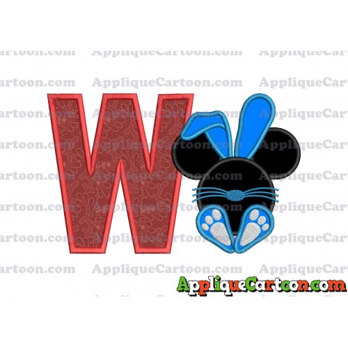 Mickey Mouse Easter Bunny Applique Embroidery Design With Alphabet W