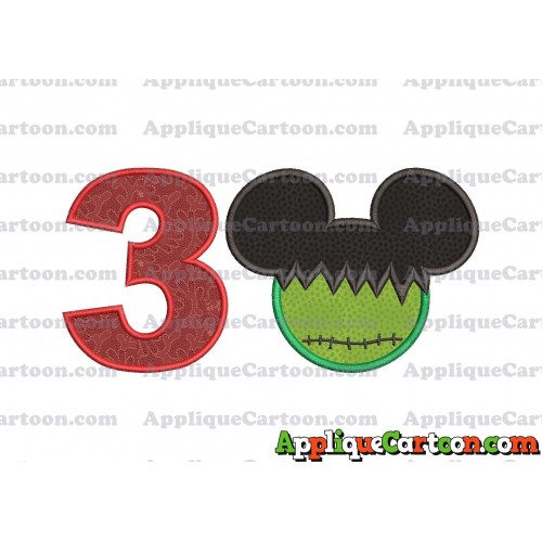 Mickey Mouse Frankenstein Applique Design Birthday Number 3