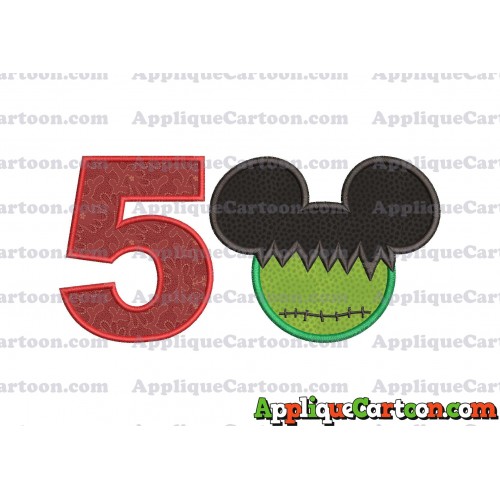 Mickey Mouse Frankenstein Applique Design Birthday Number 5