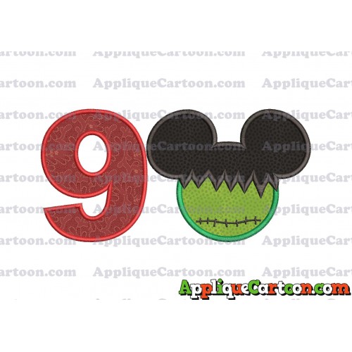 Mickey Mouse Frankenstein Applique Design Birthday Number 9