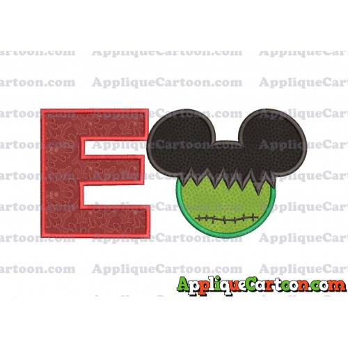 Mickey Mouse Frankenstein Applique Design With Alphabet E
