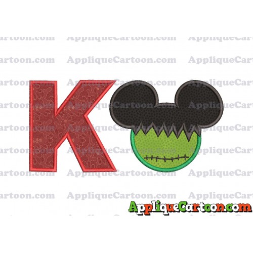 Mickey Mouse Frankenstein Applique Design With Alphabet K