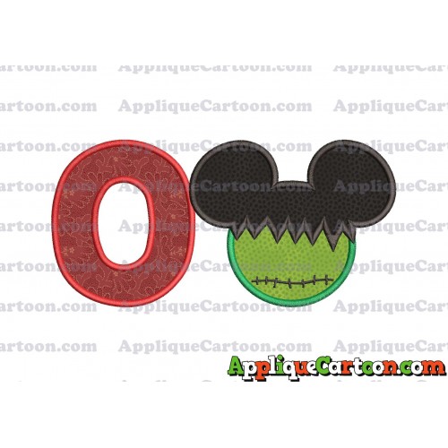 Mickey Mouse Frankenstein Applique Design With Alphabet O