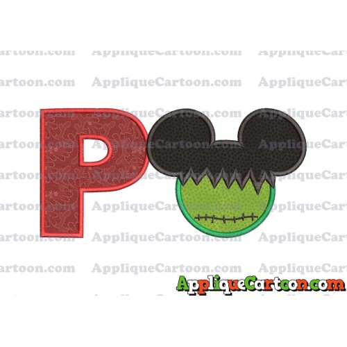 Mickey Mouse Frankenstein Applique Design With Alphabet P