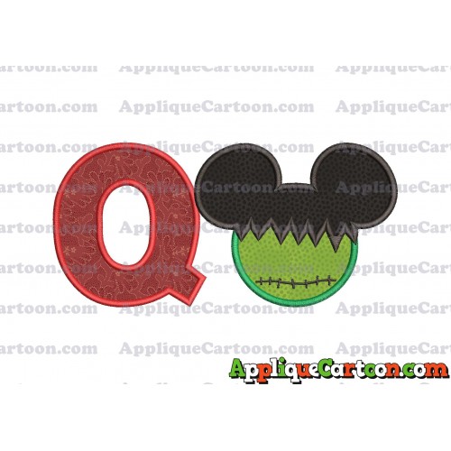 Mickey Mouse Frankenstein Applique Design With Alphabet Q