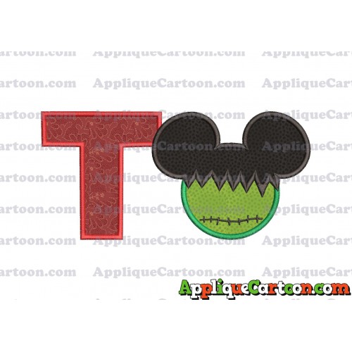 Mickey Mouse Frankenstein Applique Design With Alphabet T