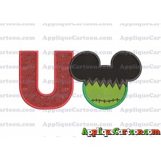Mickey Mouse Frankenstein Applique Design With Alphabet U