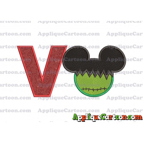 Mickey Mouse Frankenstein Applique Design With Alphabet V