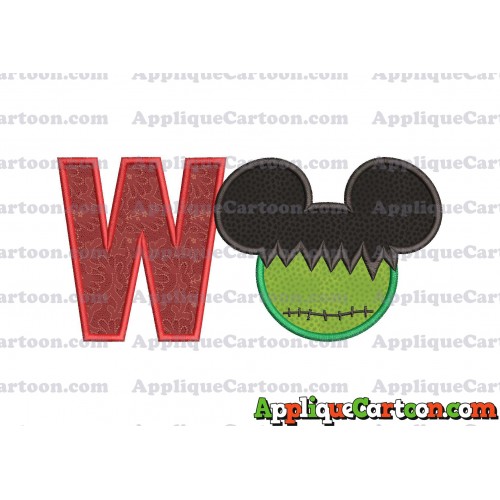 Mickey Mouse Frankenstein Applique Design With Alphabet W