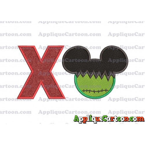 Mickey Mouse Frankenstein Applique Design With Alphabet X