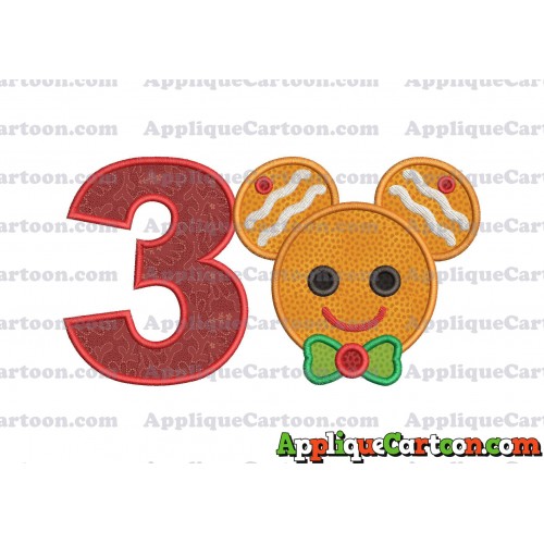 Mickey Mouse Gingerbread Applique Design Birthday Number 3