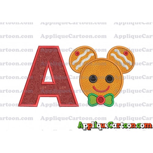Mickey Mouse Gingerbread Applique Design With Alphabet A