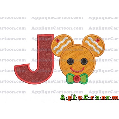 Mickey Mouse Gingerbread Applique Design With Alphabet J
