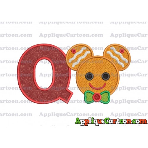 Mickey Mouse Gingerbread Applique Design With Alphabet Q