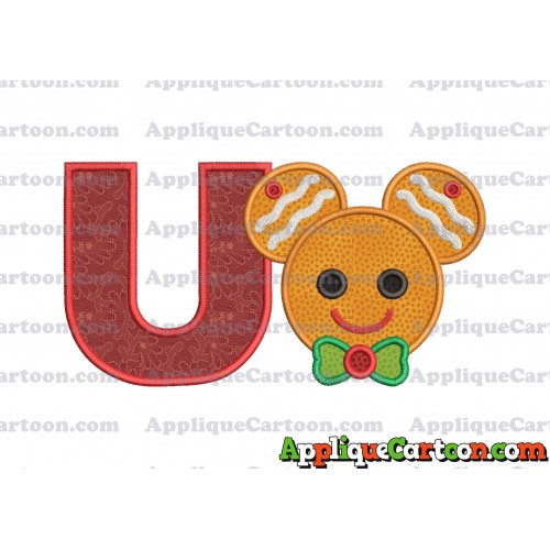 Mickey Mouse Gingerbread Applique Design With Alphabet U