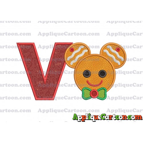 Mickey Mouse Gingerbread Applique Design With Alphabet V