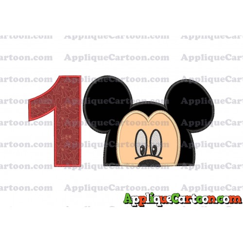 Mickey Mouse Head Applique Embroidery Design Birthday Number 1