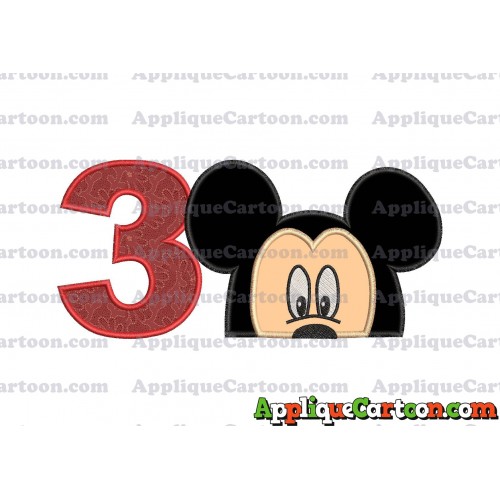 Mickey Mouse Head Applique Embroidery Design Birthday Number 3