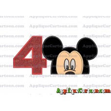 Mickey Mouse Head Applique Embroidery Design Birthday Number 4