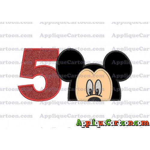 Mickey Mouse Head Applique Embroidery Design Birthday Number 5