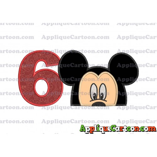 Mickey Mouse Head Applique Embroidery Design Birthday Number 6