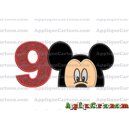 Mickey Mouse Head Applique Embroidery Design Birthday Number 9