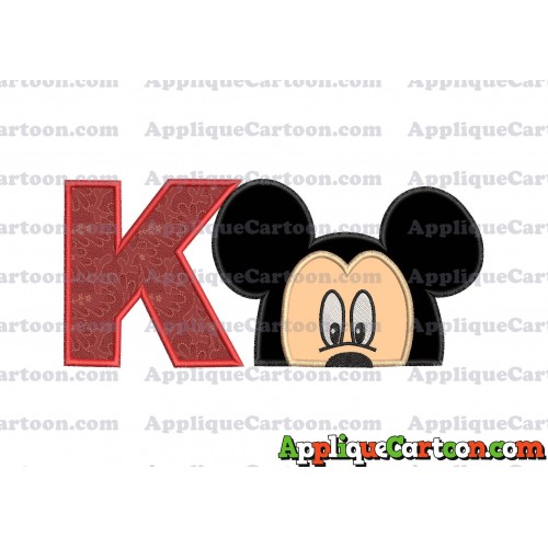 Mickey Mouse Head Applique Embroidery Design With Alphabet K