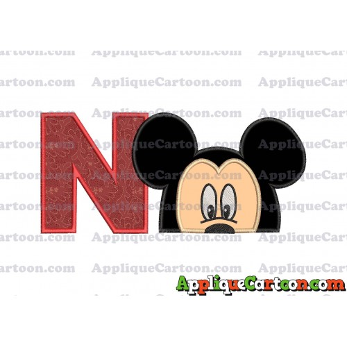 Mickey Mouse Head Applique Embroidery Design With Alphabet N