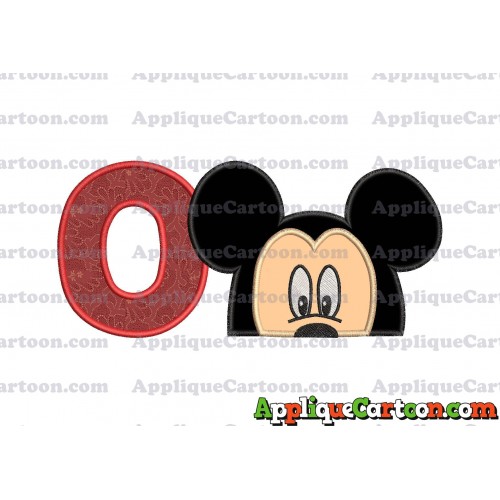 Mickey Mouse Head Applique Embroidery Design With Alphabet O