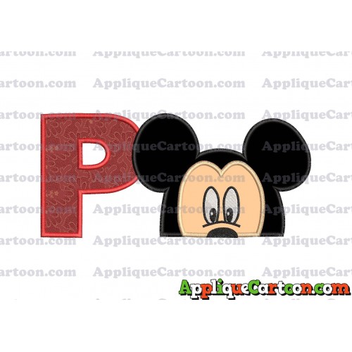 Mickey Mouse Head Applique Embroidery Design With Alphabet P