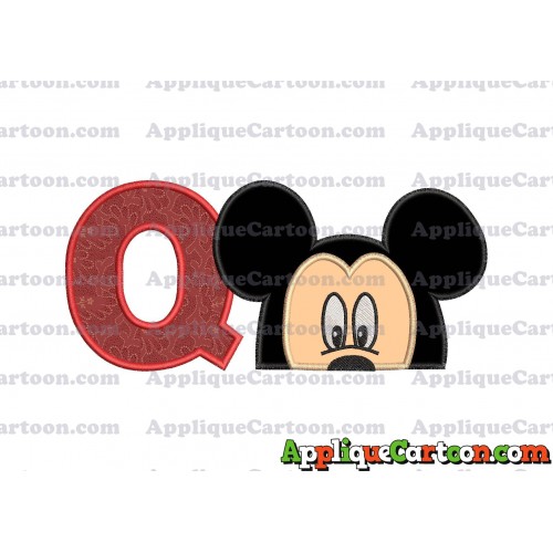 Mickey Mouse Head Applique Embroidery Design With Alphabet Q