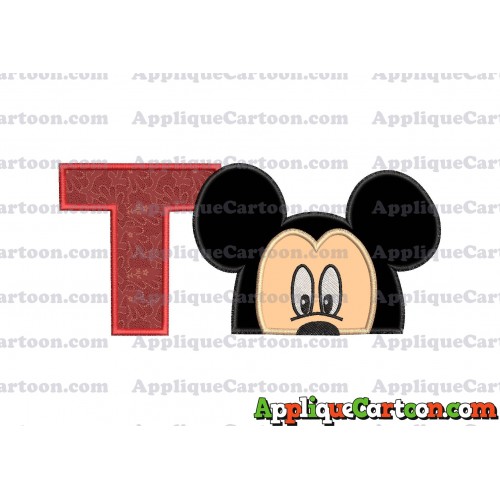 Mickey Mouse Head Applique Embroidery Design With Alphabet T