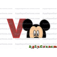 Mickey Mouse Head Applique Embroidery Design With Alphabet V