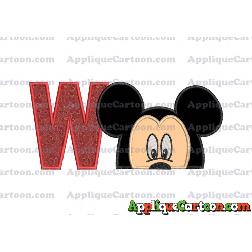Mickey Mouse Head Applique Embroidery Design With Alphabet W