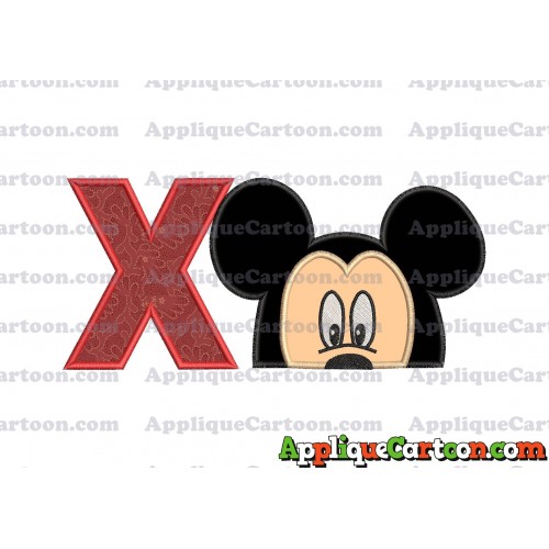 Mickey Mouse Head Applique Embroidery Design With Alphabet X