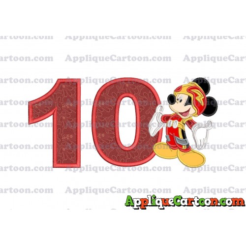 Mickey Mouse Roadster Applique Embroidery Design Birthday Number 10