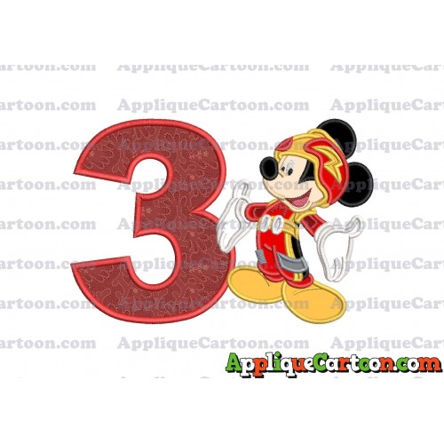 Mickey Mouse Roadster Applique Embroidery Design Birthday Number 3