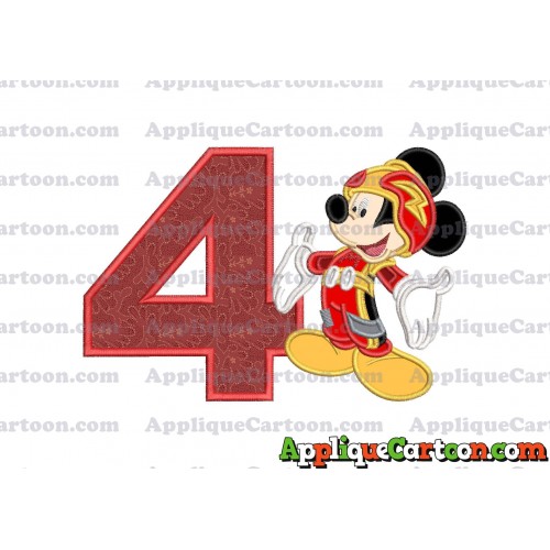 Mickey Mouse Roadster Applique Embroidery Design Birthday Number 4